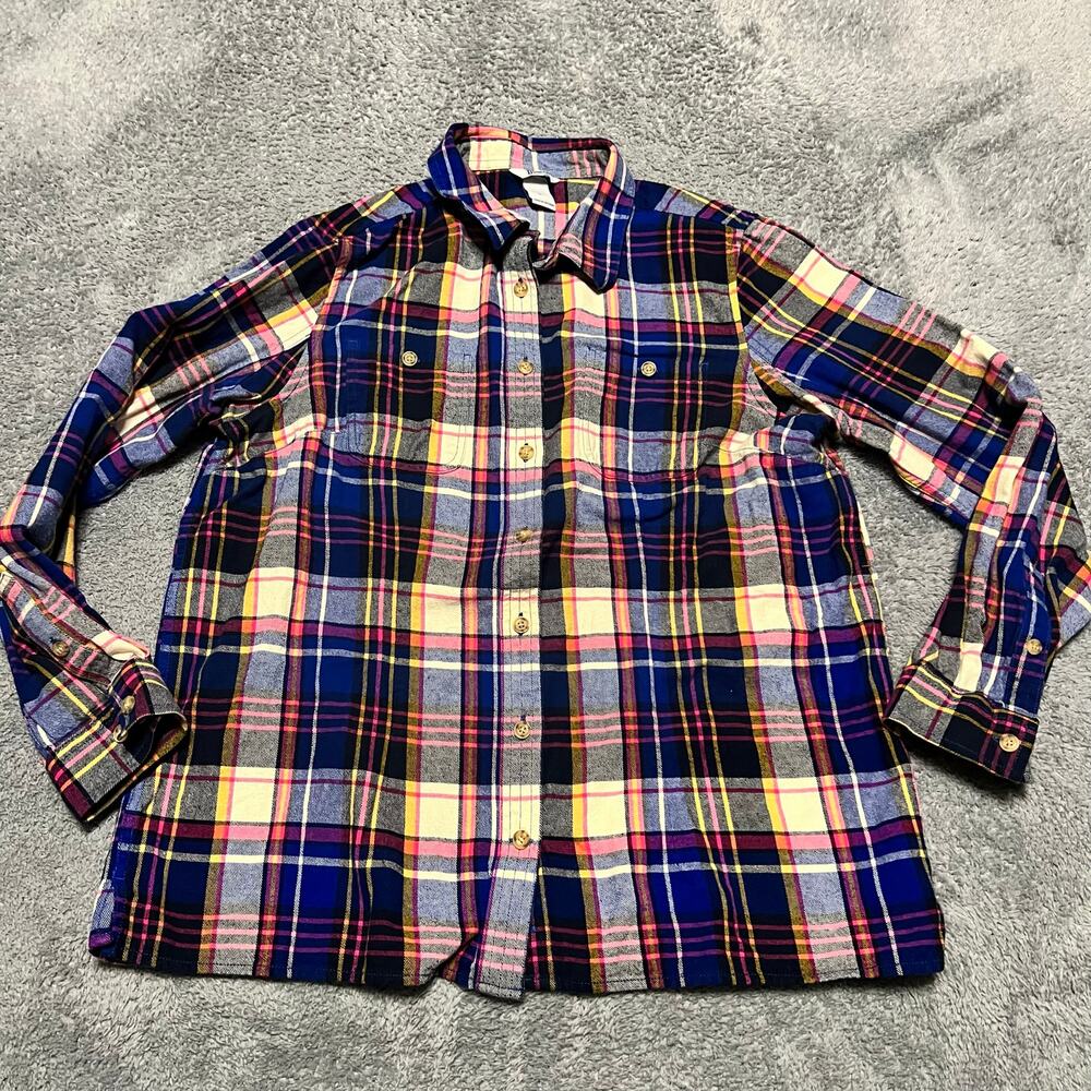 Duluth Trading Shirt Womens Large Free Swingin' Cotton Flannel Plaid Outdoor